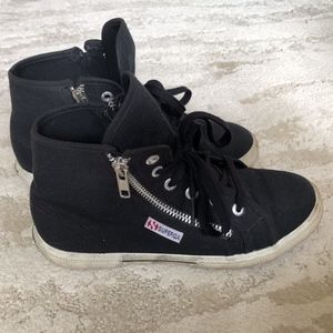 SUPERGA Distressed Black Cotdu Hi Top w/Zipper